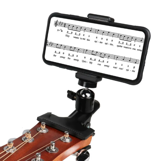 Soporte con clip para guitarra y teléfono