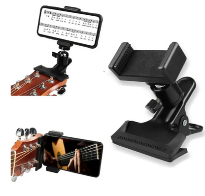 Soporte con clip para guitarra y teléfono