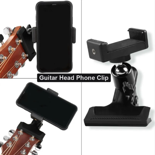 Soporte con clip para guitarra y teléfono